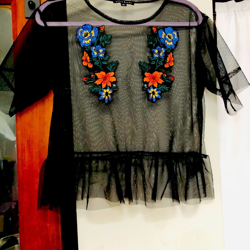 Sheer embroidered crop.